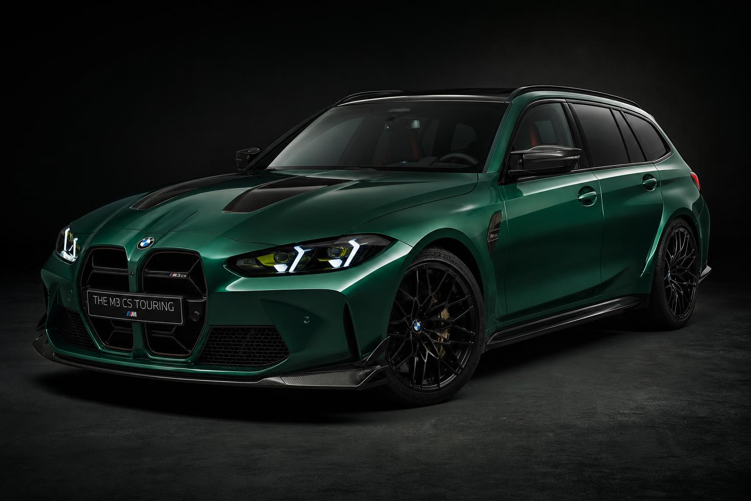 BMW G81 M3 CS Touring in a dark studio setting